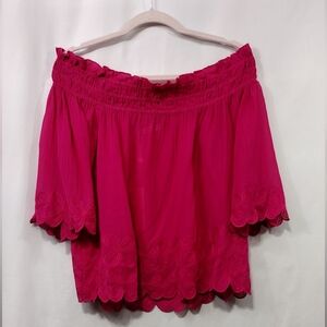 NWT Trina Turk Off  Slik Blend The Shoulder Top Women's M Pink Barbiecore Fairy